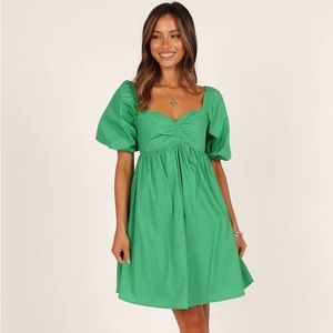 Lionel Puff Sleeve Midi Green Dress - Petal & Pup